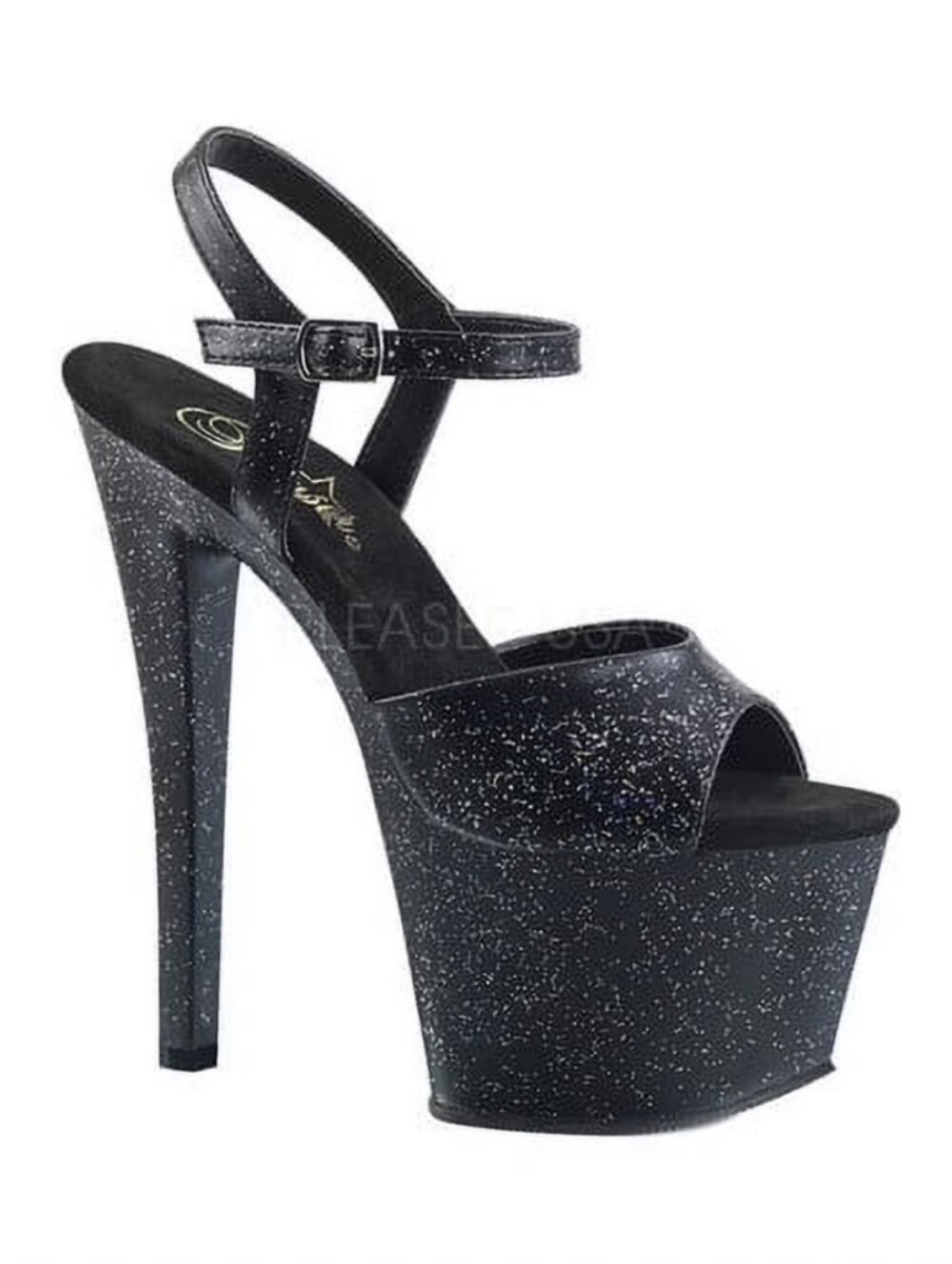Pleaser Sky Black Glitter Platform Ankle-Strap Heels Size 6